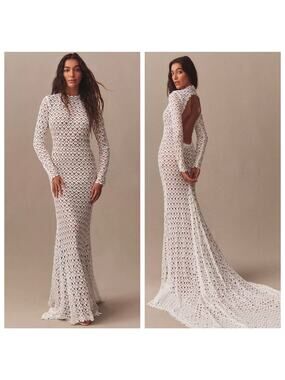 Daughters of Simone Hollis Lace Wedding Gown XL Open Back Boho Bridal